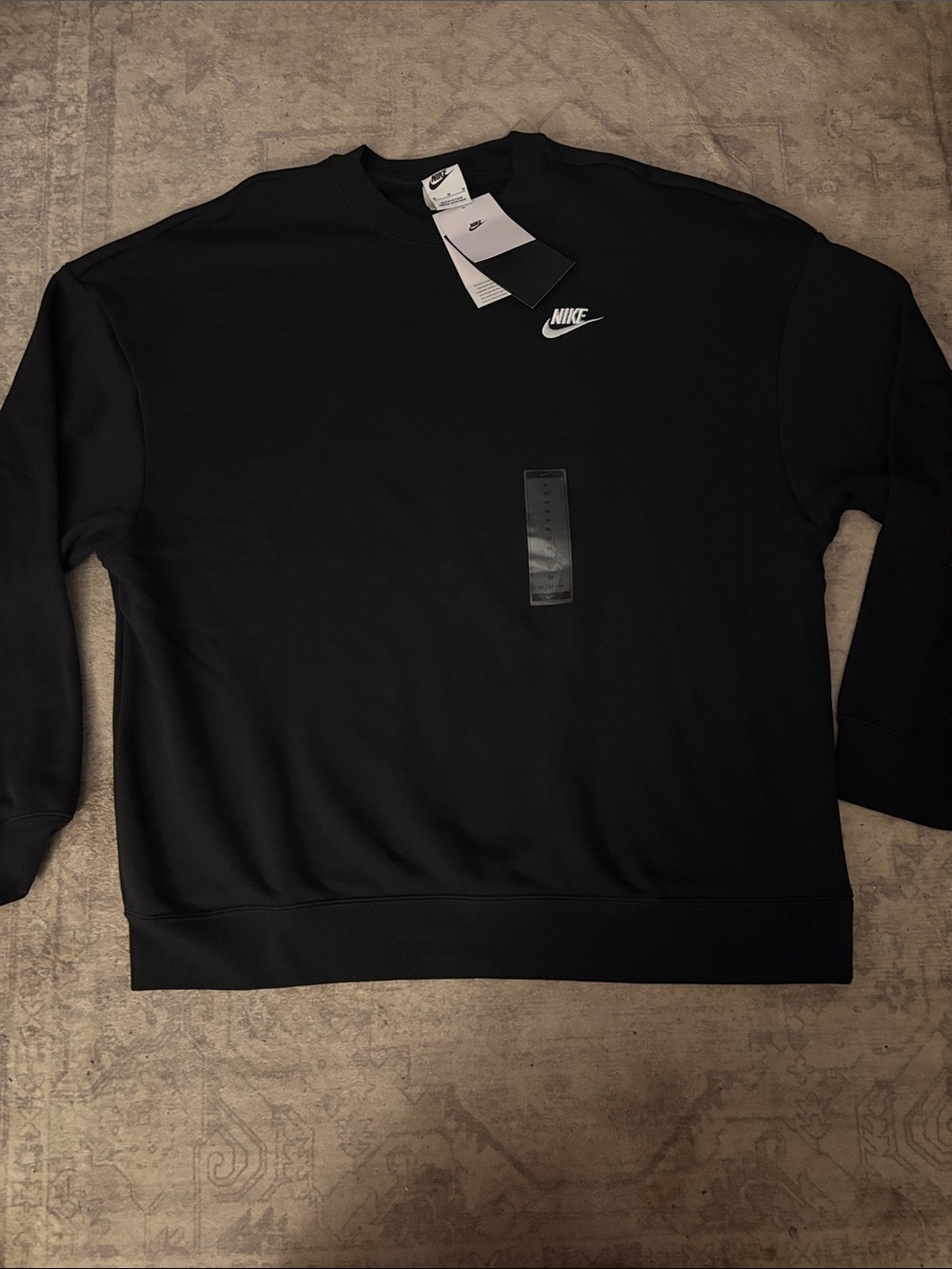 Nike Black Crew Sweatshirt with White Swoosh Logo